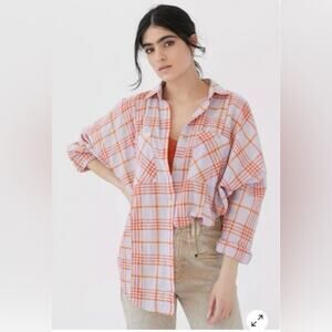 BDG Remi Plaid Long Sleeve Button-Up Oversized Shirt Women Large Lavendar/Orange